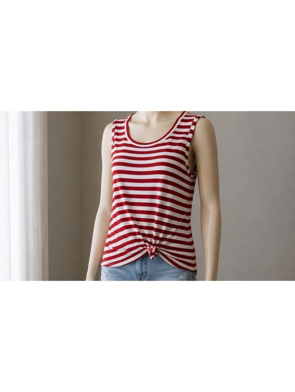 May Women’s Large Red White Striped Sleeveless Tie Front Tank Top Nautical